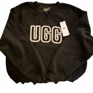 NWT UGG Black Crew Neck Cozy Soft Sweatshirt with embroidered white logo lg